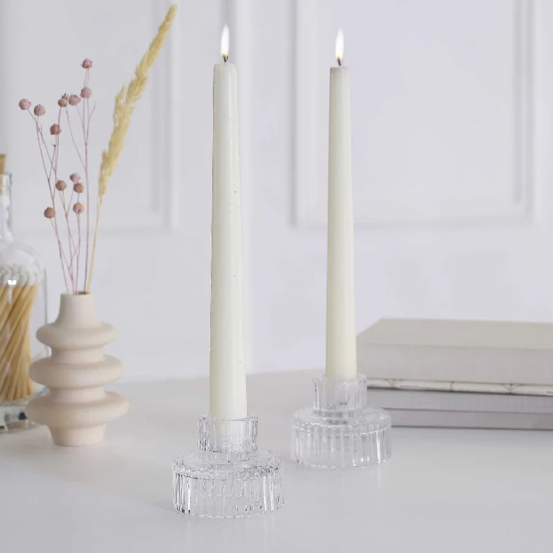 White Christmas Clear Glass Candle Holders
