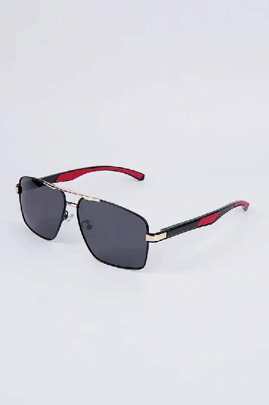 Double Bridge Aviator Sunglasses - Black