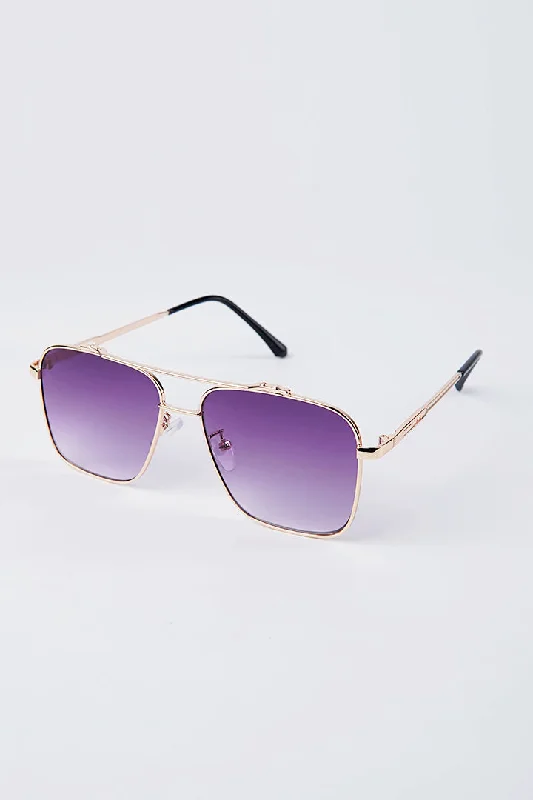 Double Bridge Square Sunglasses - Purple